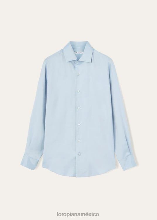 Loro Piana hombres camisa a medida andre hoja azul (604s) 2FPNR1085