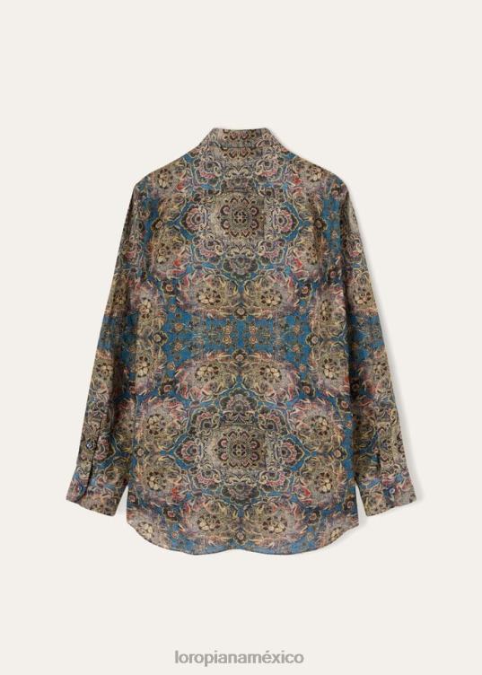 Loro Piana hombres camisa andré azul+bahía coral+polvo de nuez moscada (t1gk) 2FPNR1084