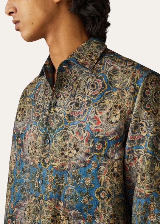 Loro Piana hombres camisa andré azul+bahía coral+polvo de nuez moscada (t1gk) 2FPNR1084