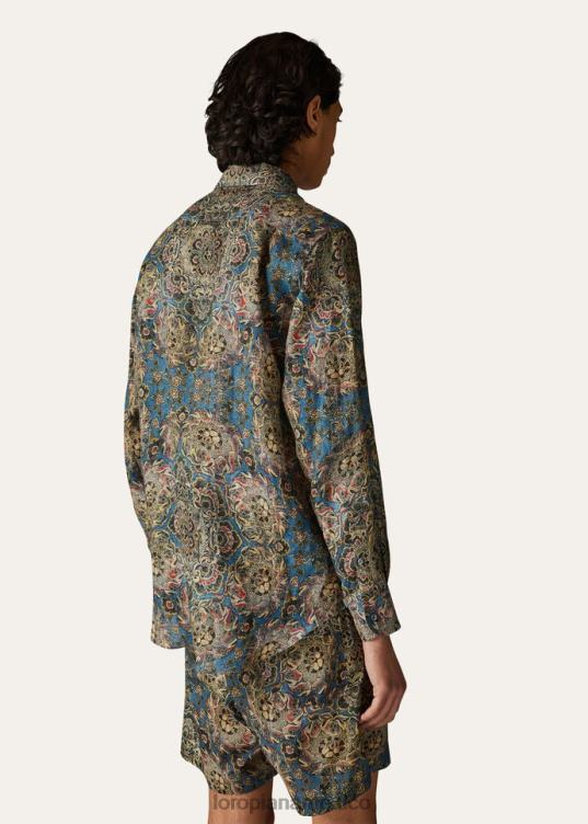 Loro Piana hombres camisa andré azul+bahía coral+polvo de nuez moscada (t1gk) 2FPNR1084