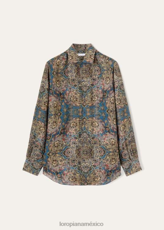 Loro Piana hombres camisa andré azul+bahía coral+polvo de nuez moscada (t1gk) 2FPNR1084