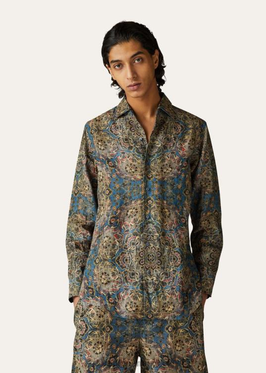 Loro Piana hombres camisa andré azul+bahía coral+polvo de nuez moscada (t1gk) 2FPNR1084