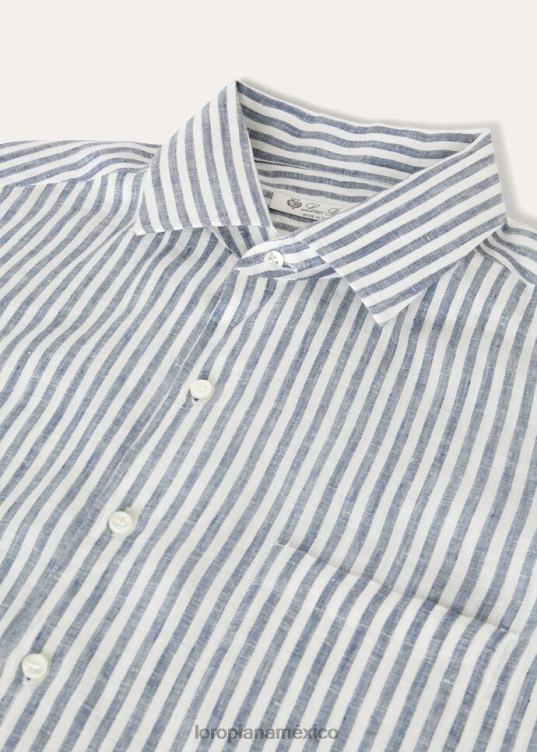 Loro Piana hombres camisa andré rayas azules suaves (f1zf) 2FPNR1063