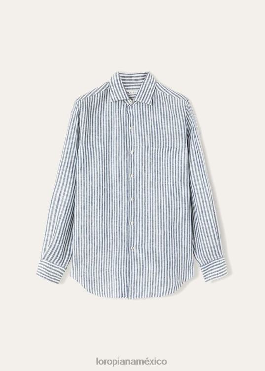 Loro Piana hombres camisa andré rayas azules suaves (f1zf) 2FPNR1063
