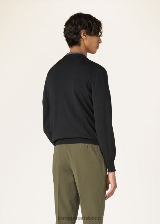 Loro Piana hombres cuello redondo ligero en efectivo negro (8000) 2FPNR838