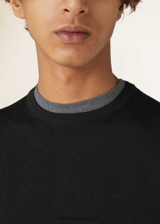 Loro Piana hombres cuello redondo ligero en efectivo negro (8000) 2FPNR838