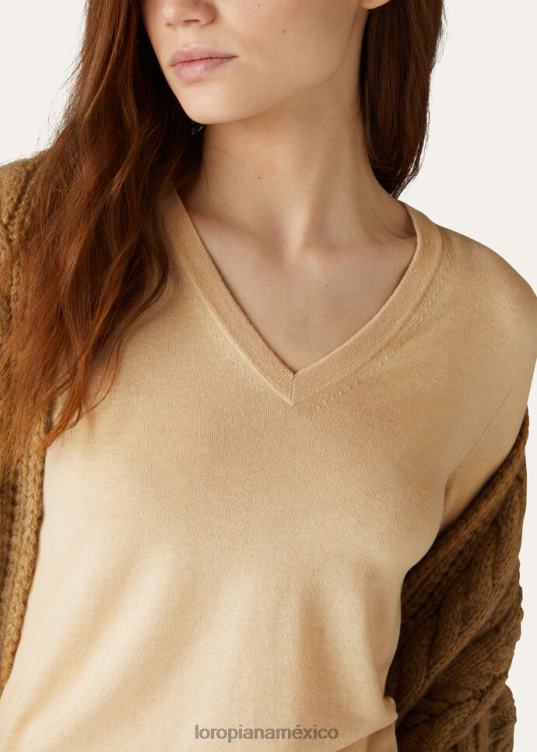 Loro Piana mujer cuello en v vicuña luz natural (e09w) 2FPNR44