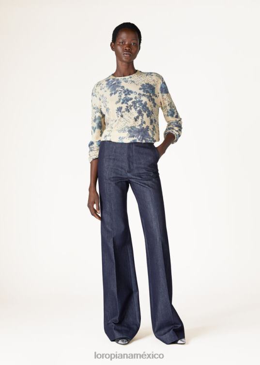 Loro Piana mujer cuello redondo de ojos azules ojos azules flores/marfil (t1is) 2FPNR11