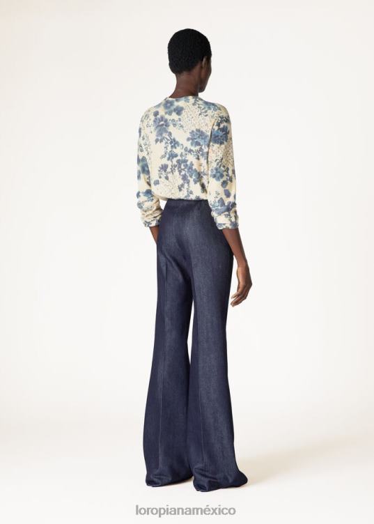 Loro Piana mujer cuello redondo de ojos azules ojos azules flores/marfil (t1is) 2FPNR11