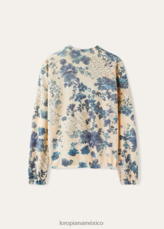 Loro Piana mujer cuello redondo de ojos azules ojos azules flores/marfil (t1is) 2FPNR11