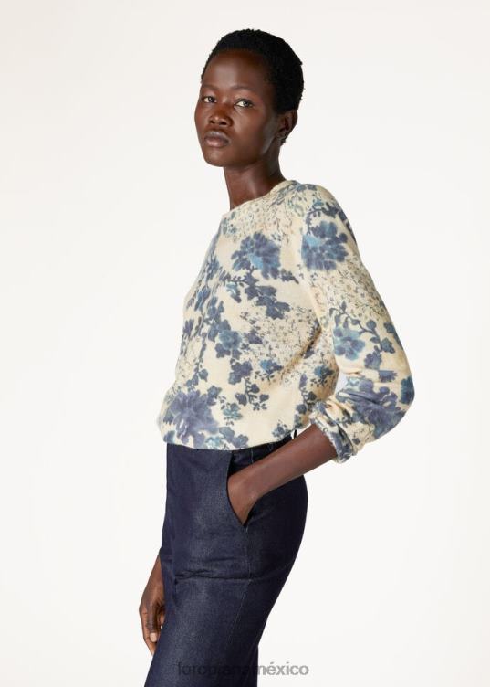 Loro Piana mujer cuello redondo de ojos azules ojos azules flores/marfil (t1is) 2FPNR11