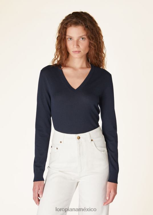 Loro Piana mujer nuevo piuma con cuello en v blanco (1000) 2FPNR88